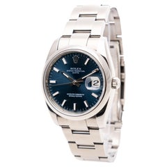 Rolex Oyster Perpetual Date 34 Blaues Zifferblatt Stahl Automatik Ref: 115200