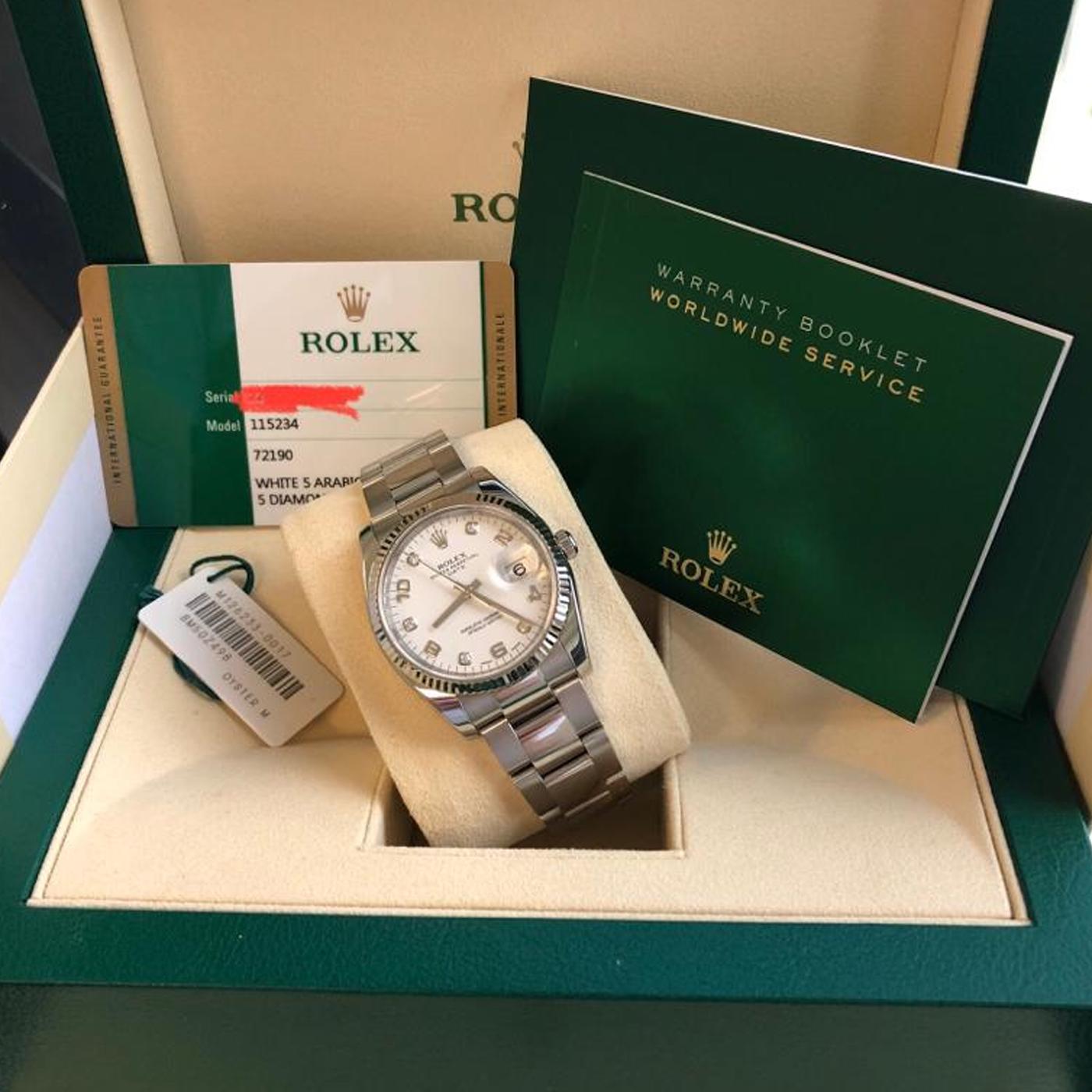 Rolex Oyster Perpetual Date 34 en acier inoxydable et or blanc 18 carats 115234 en vente 4