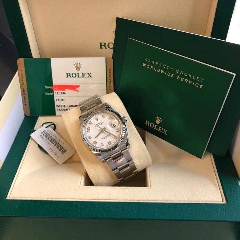 Rolex Oyster Perpetual Date 34 Stainless Steel 18k White Gold Oyster-Band 115234 For Sale 4