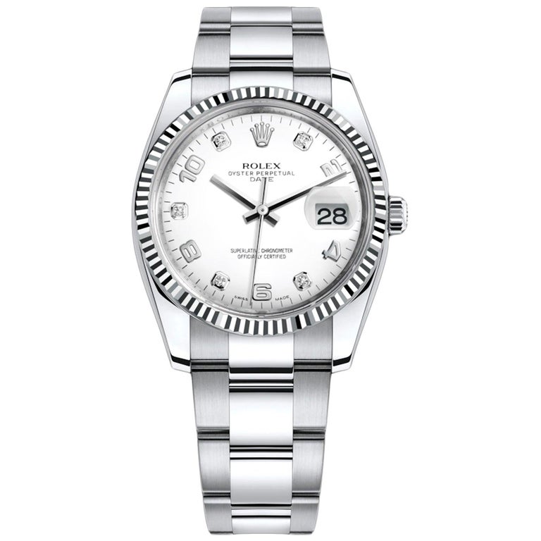 Rolex Oyster Perpetual Date 34 Stainless Steel 18k White Gold Oyster-Band 115234 For Sale