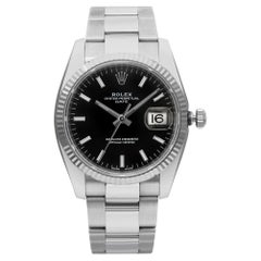 Used Rolex Oyster Perpetual Date 34mm 18k White Gold Steel Automatic Men Watch 115234