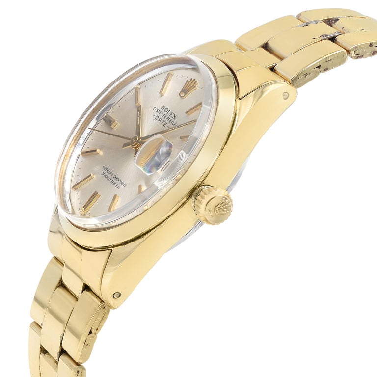 Rolex Oyster Perpetual Date Gold Plated Steel Silver Dial Mens Watch 1550 For Sale 1