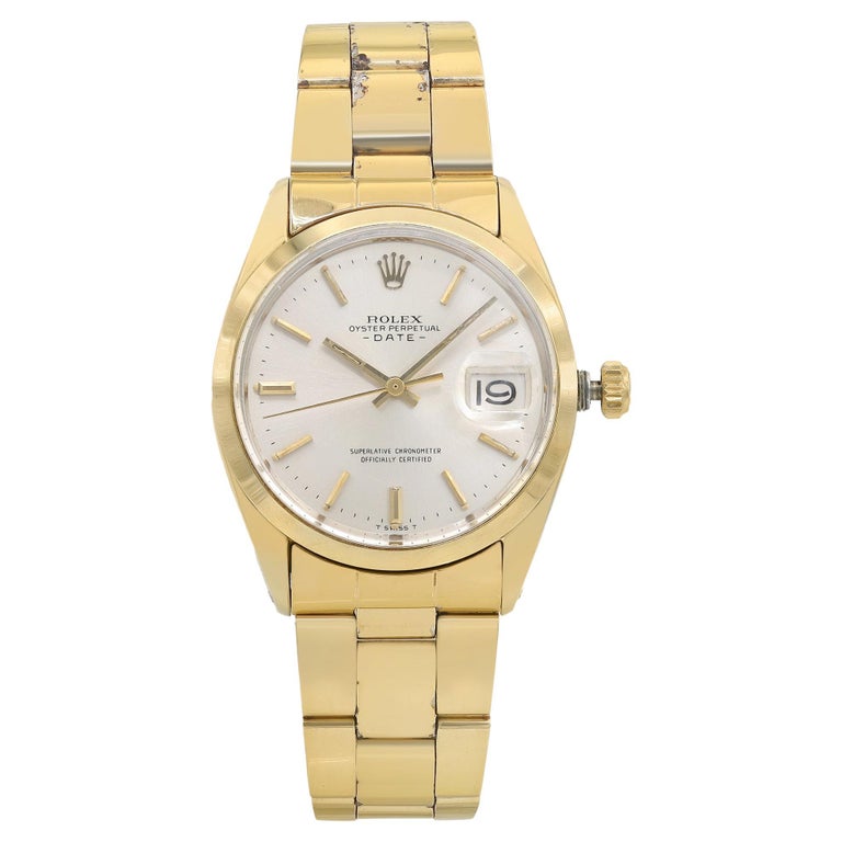 Rolex Oyster Perpetual Date Gold Plated Steel Silver Dial Mens Watch 1550 For Sale