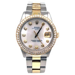 Rolex Oyster Perpetual Date Gold Steel Diamond MOP Dial Diamond Bezel 15053