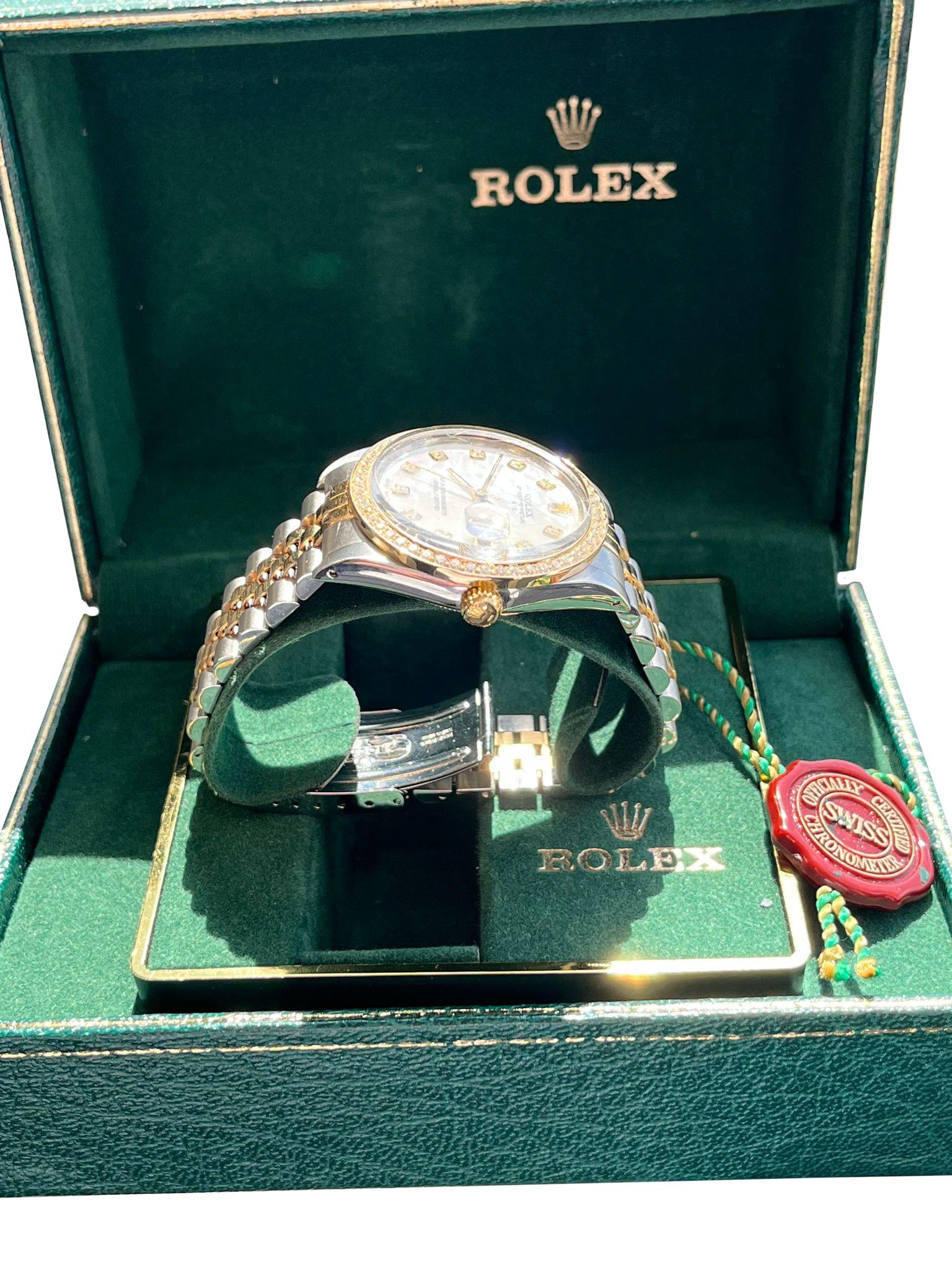 Rolex Oyster Perpetual Date 34mm MOP Diamond Dial Bezel Two-Tone Watch 15053 For Sale 8