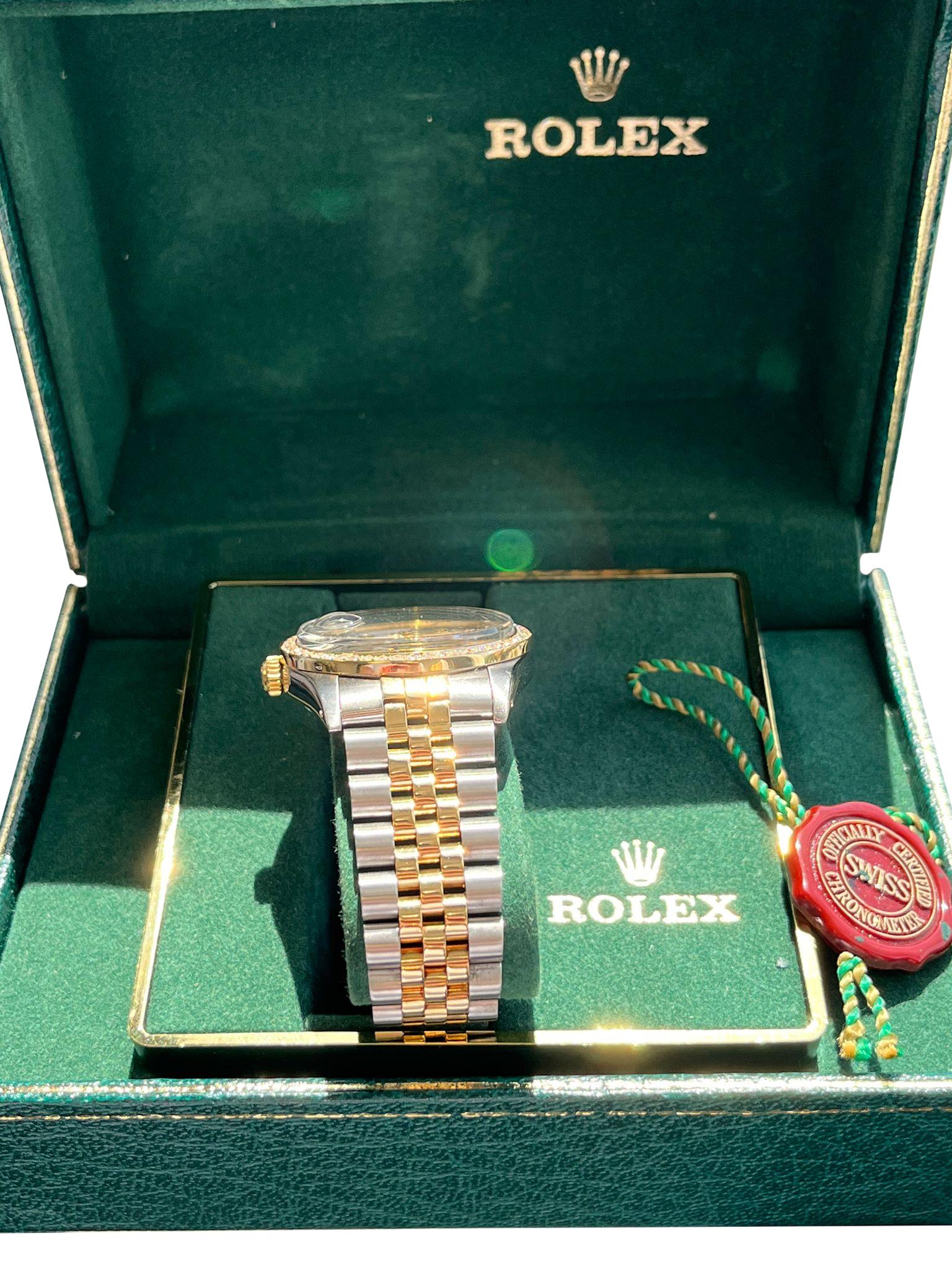 Rolex Oyster Perpetual Date 34mm MOP Diamond Dial Bezel Two-Tone Watch 15053 For Sale 10