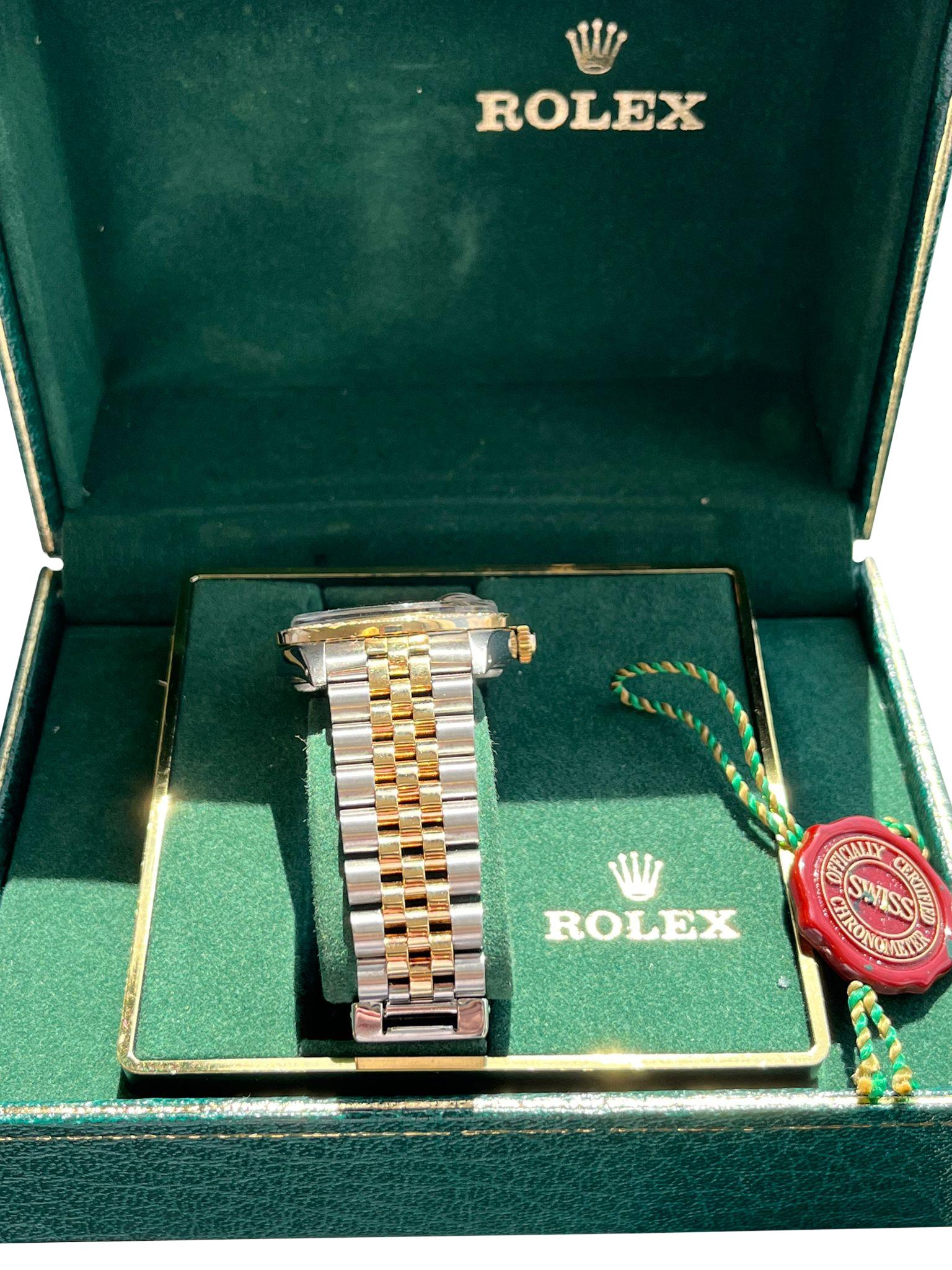 Rolex Oyster Perpetual Date 34mm MOP Diamond Dial Bezel Two-Tone Watch 15053 For Sale 11