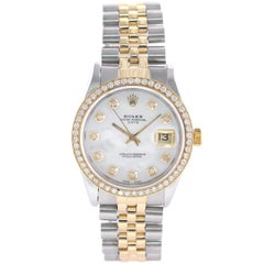 Rolex Oyster Perpetual Date 34mm MOP Diamond Dial Bezel Two-Tone Watch 15053