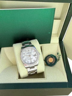 Rolex Oyster Perpetual Date 34mm MOP Quadrante e lunetta di diamanti Orologio 115200