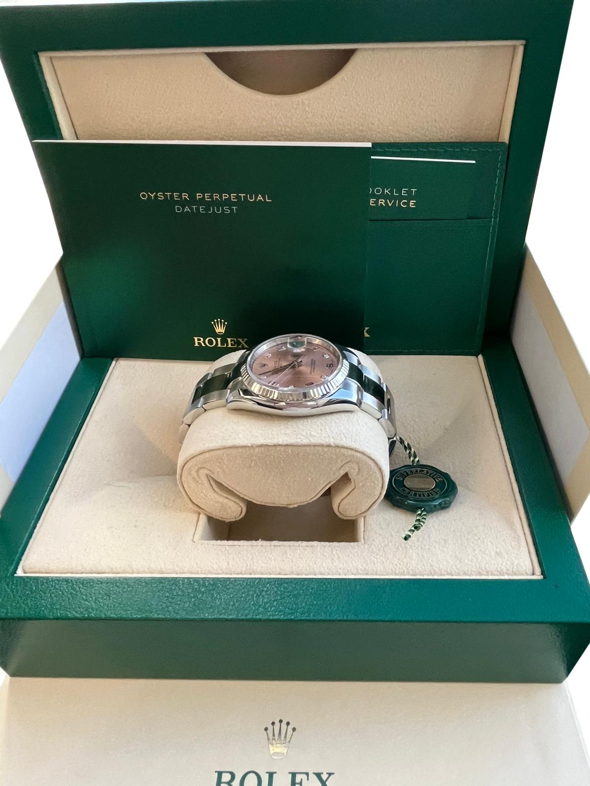 Rolex Oyster Perpetual Date 34mm Steel Fluted Bezel Pink Arabic Watch 115234 5