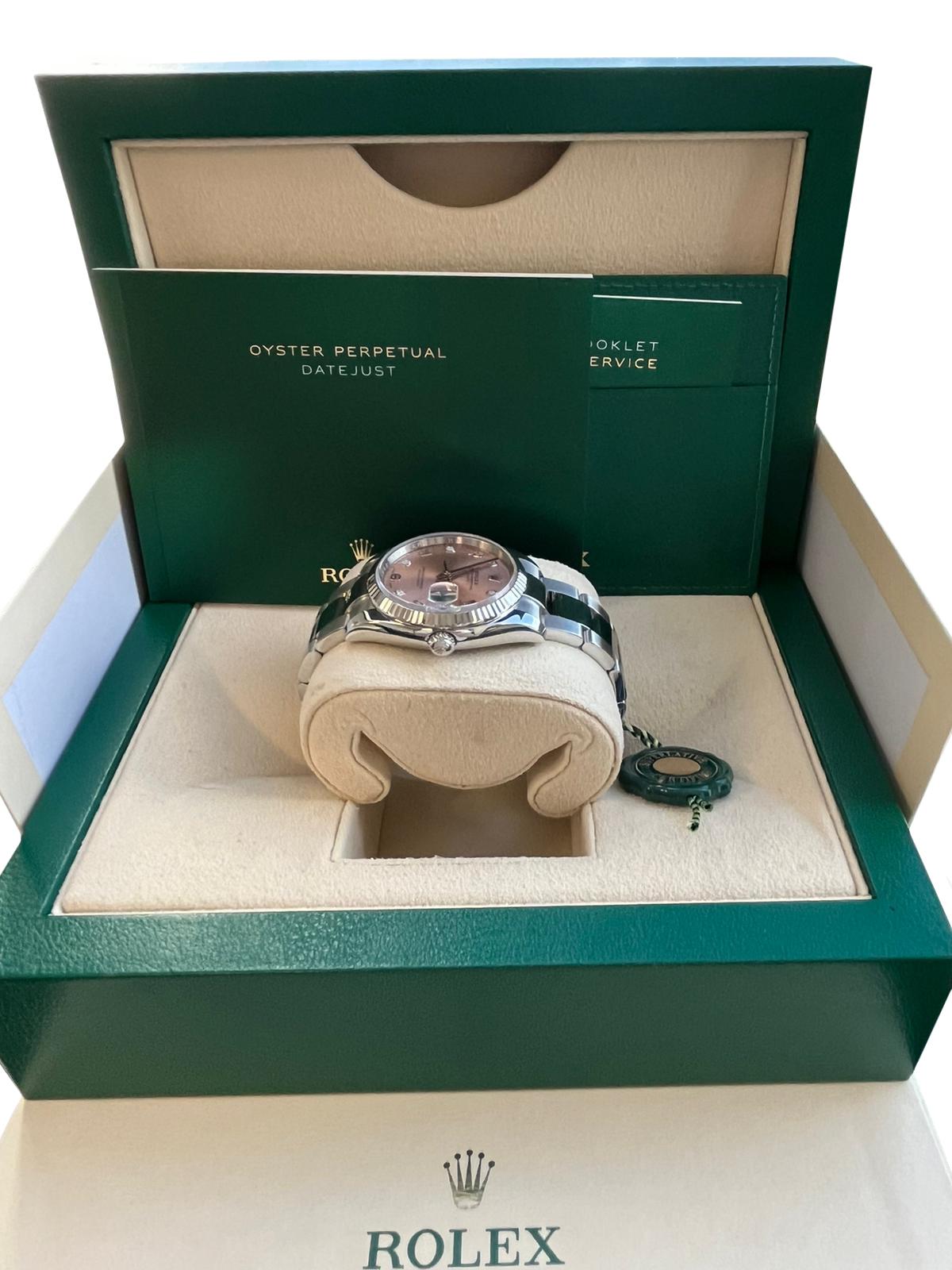 Rolex Oyster Perpetual Date 34mm Steel Fluted Bezel Pink Arabic Watch 115234 6