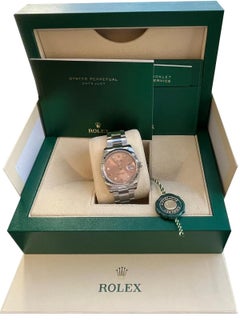 Rolex Oyster Perpetual Date 34mm Steel Fluted Bezel Pink Arabic Watch 115234