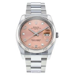 Rolex Oyster Perpetual Date 34mm Steel Fluted Bezel Pink Arabic Watch 115234