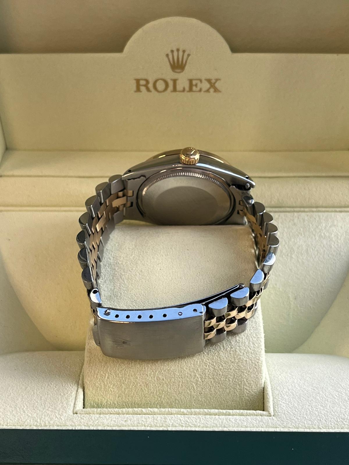 Rolex Oyster Perpetual Date 34mm Two Tone MOP Diamond Dial Bezel Watch 15053 5