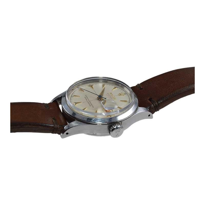 Women's or Men's Rolex Steel Oyster Perpetual Date with Original Rare Waffle Dial, circa 1954