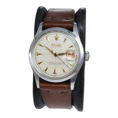 Rolex Steel Oyster Perpetual Date mit originalem, seltenem Waffelzifferblatt, um 1954