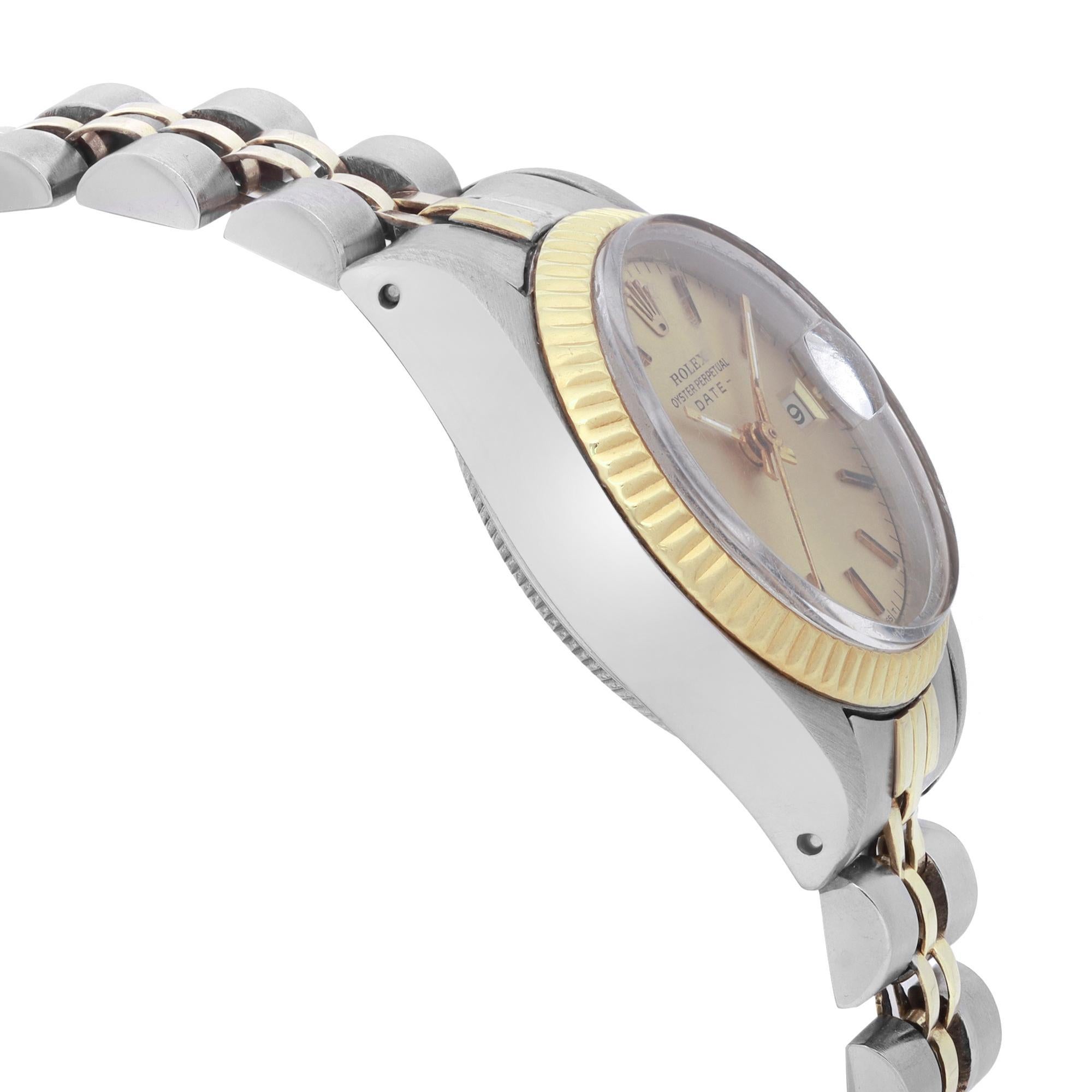 Rolex Oyster Perpetual Date Champagner-Zifferblatt 14K Gelbgold Stahluhr 6916 Damen