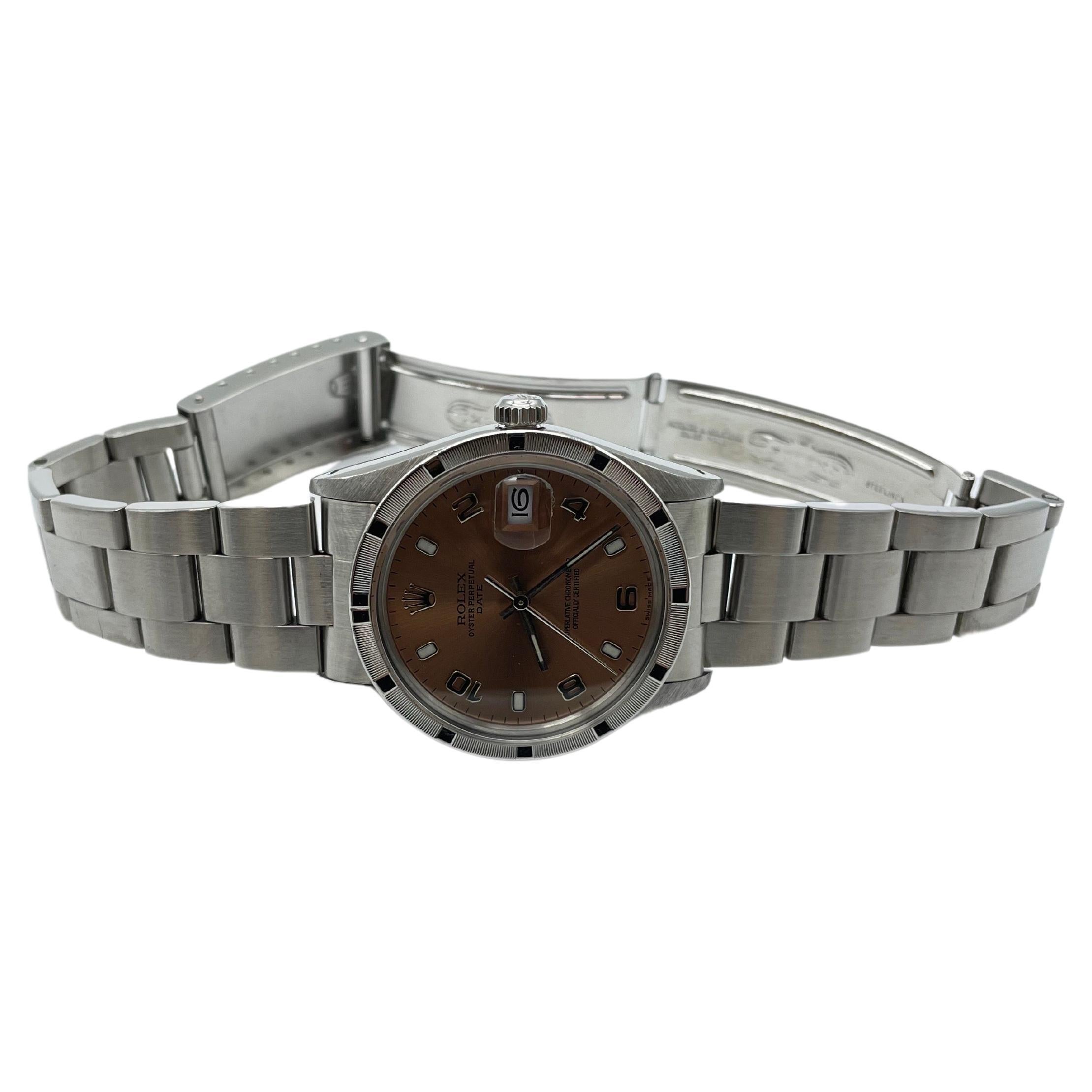 Aesthetic Movement Rolex Oyster Perpetual Date chocolate dial 34mm For Sale