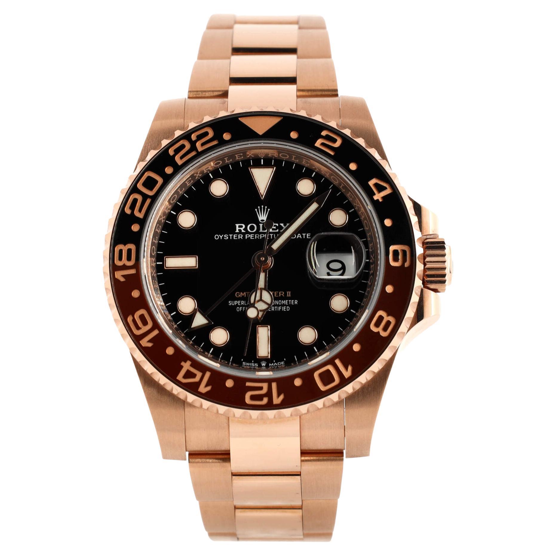 Rolex Oyster Perpetual Date GMT-Master II Rootbeer Automatic Watch Rose Gold For Sale
