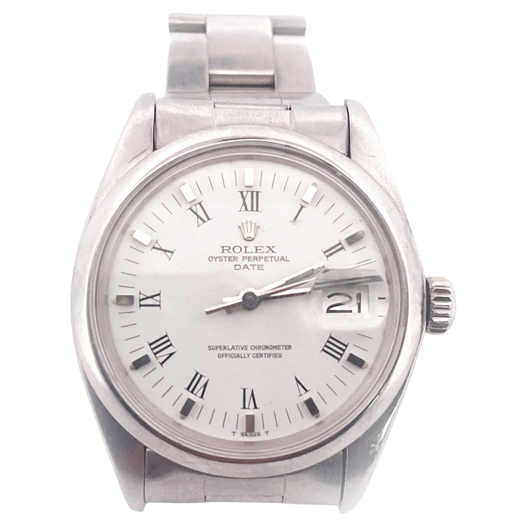 Rolex Oyster Perpetual Date Numeral Dial Wrist Watch For Sale