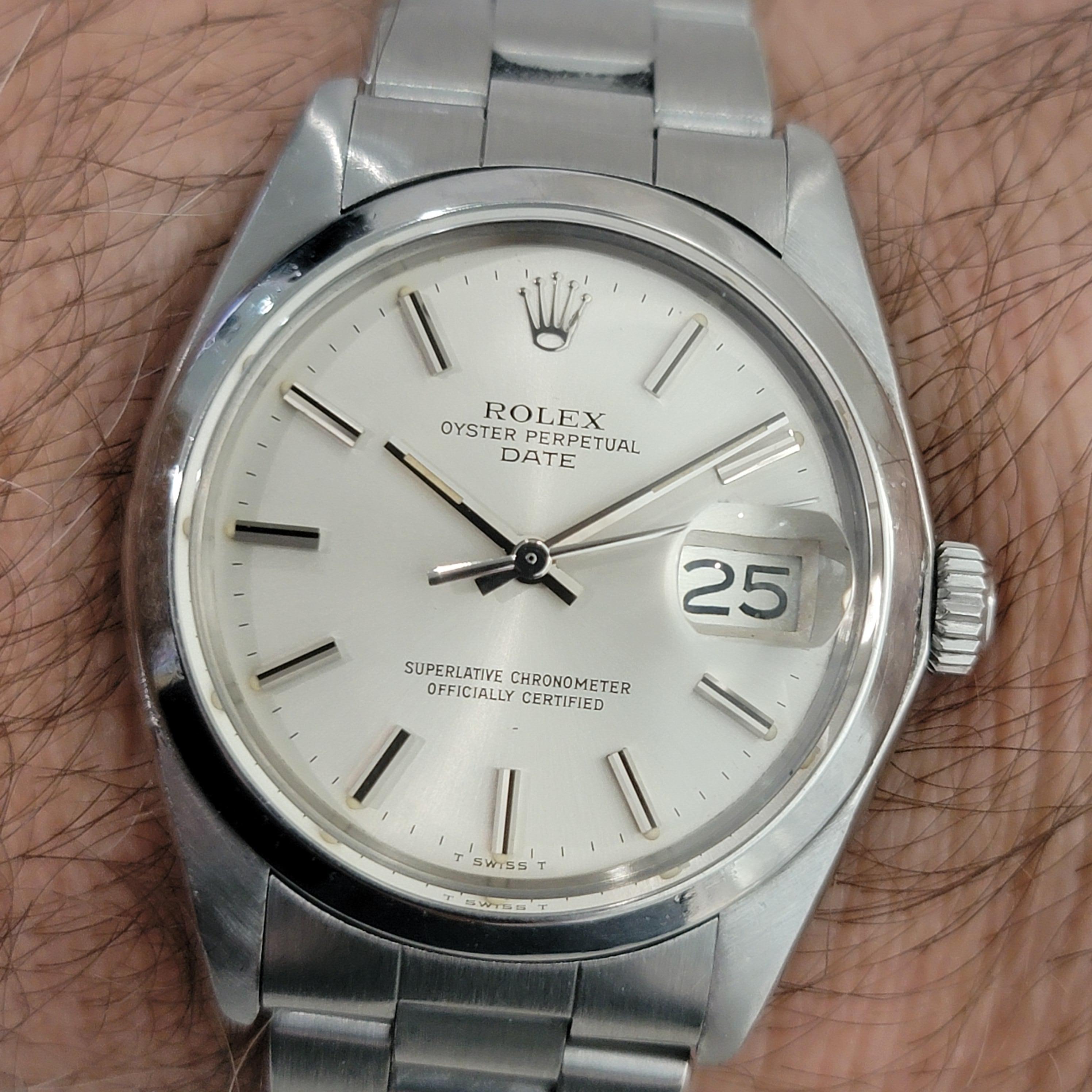 Rolex Oyster Perpetual Date Ref 1500 35mm Herren Automatik 1970er Vintage By RA542 im Angebot 11