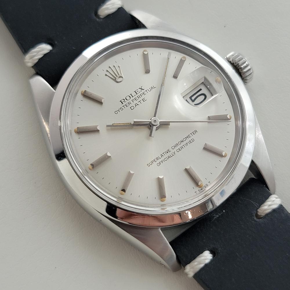 Rolex Oyster Perpetual Date Ref 1500 35mm Herren Automatik 1970er Vintage By RA607B im Zustand „Hervorragend“ im Angebot in Beverly Hills, CA