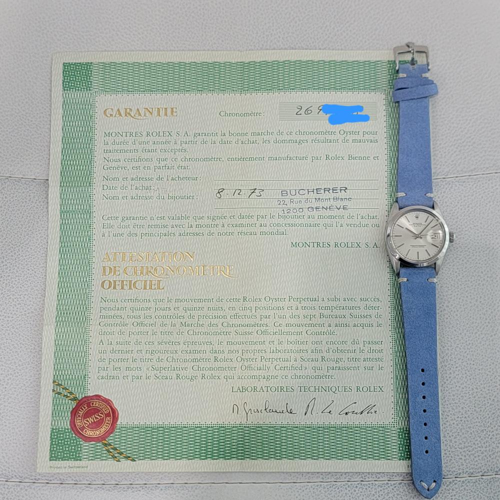 Rolex Oyster Perpetual Date Ref 1500 35mm Mens Automatic 1970s w Paper RA534 in vendita 7