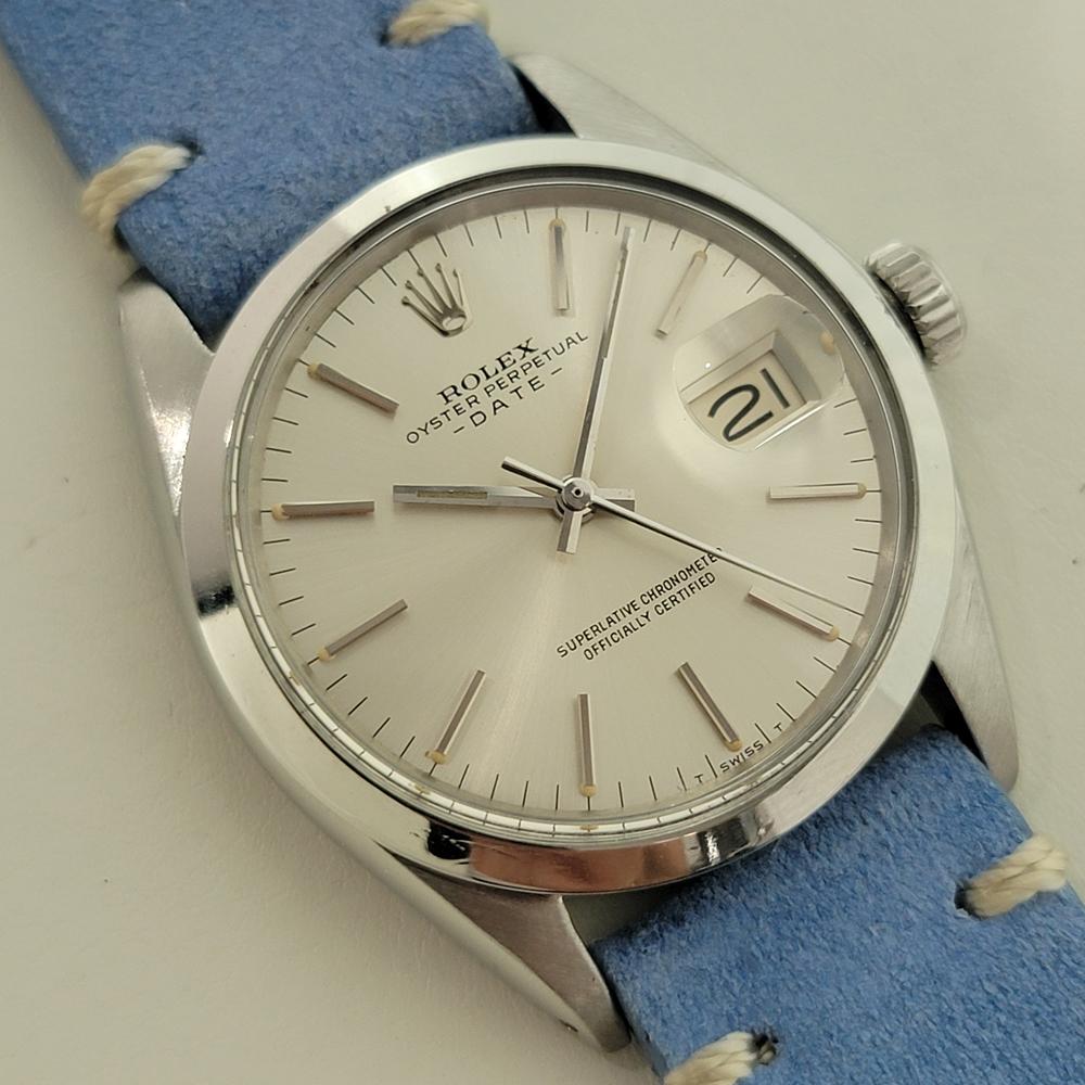 Rolex Oyster Perpetual Date Ref 1500 35mm Mens Automatic 1970s w Paper RA534 In condizioni ottime in vendita a Beverly Hills, CA
