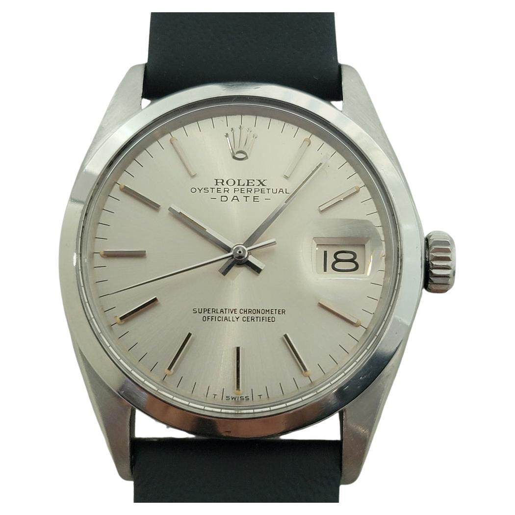 Rolex Oyster Perpetual Date Ref 1500 35mm Mens Automatic 1970s w Paper RA534 For Sale