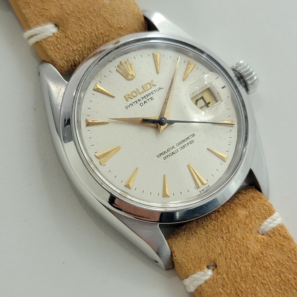 Rolex Oyster Perpetual Date Ref 1500 35mm Mens Vintage Automatic 1960s RA600 Excellent état - En vente à Beverly Hills, CA
