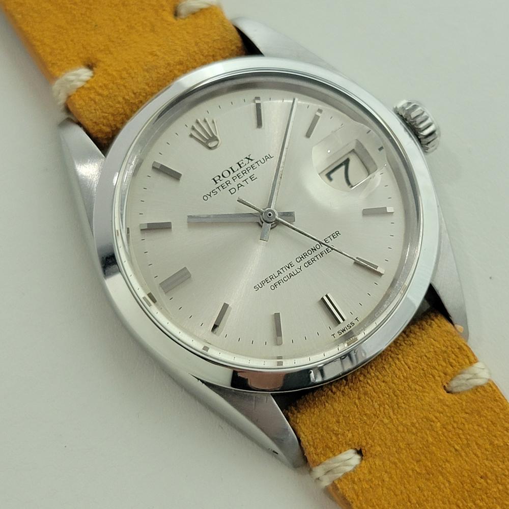Rolex Oyster Perpetual Date Ref 1500 35mm Mens Vintage Automatic 1960s RA609B In Excellent Condition For Sale In Beverly Hills, CA