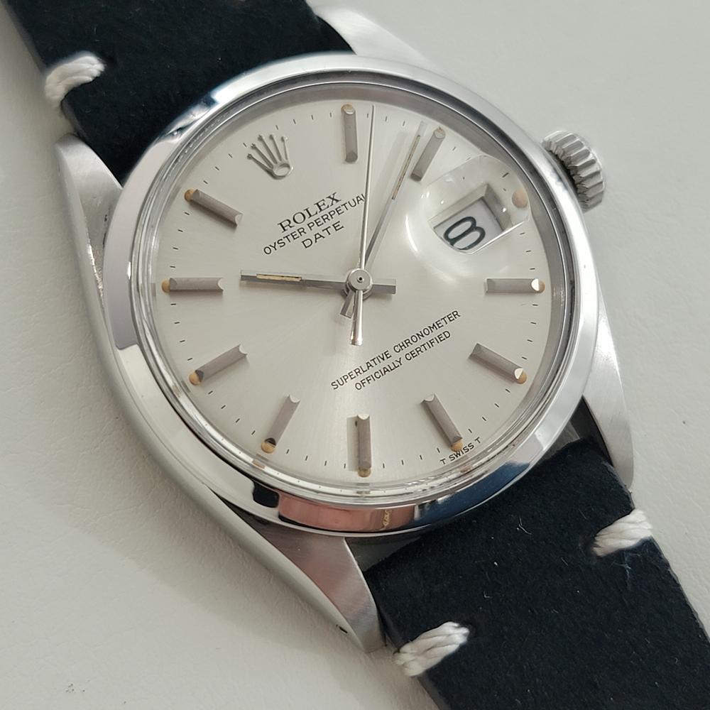 Rolex Oyster Perpetual Date Ref 1500 35mm Herren Vintage Automatic 1970s RA608B im Zustand „Hervorragend“ im Angebot in Beverly Hills, CA