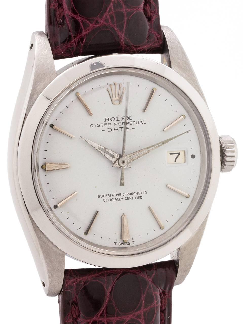 Rolex Stainless Steel Oyster Perpetual Date Self Winding Wristwatch Ref 1500 In Excellent Condition For Sale In West Hollywood, CA