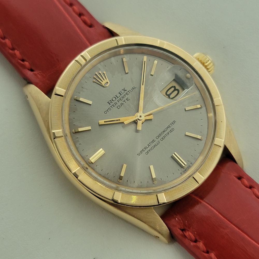 Rolex Oyster Perpetual Date Ref 1501 18k Solid Gold Mens Automatic 1960s RA565 In Excellent Condition For Sale In Beverly Hills, CA