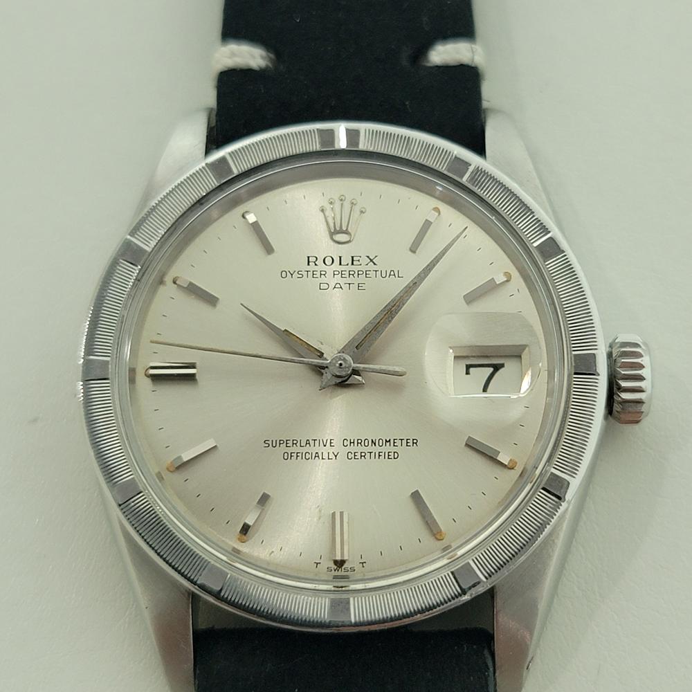 Zeitloser Klassiker, Rolex Oyster Perpetual Date Ref.1501 Automatik für Herren, ca. 1960er Jahre, in ausgezeichnetem Zustand. Von einem Uhrmachermeister für echt befunden. Wunderschönes, signiertes silbernes Rolex-Zifferblatt, aufgesetzte