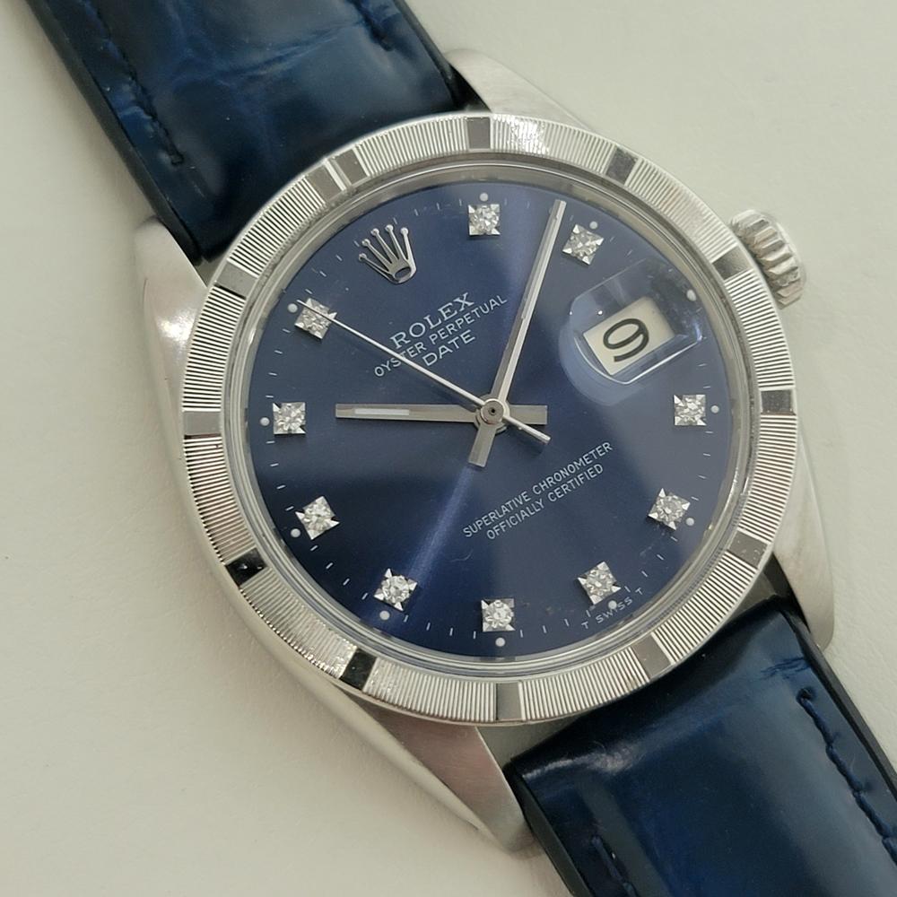 Rolex Oyster Perpetual Date Ref 1501 Mens Diamond Dial Automatic 1960s RA598 In Excellent Condition For Sale In Beverly Hills, CA