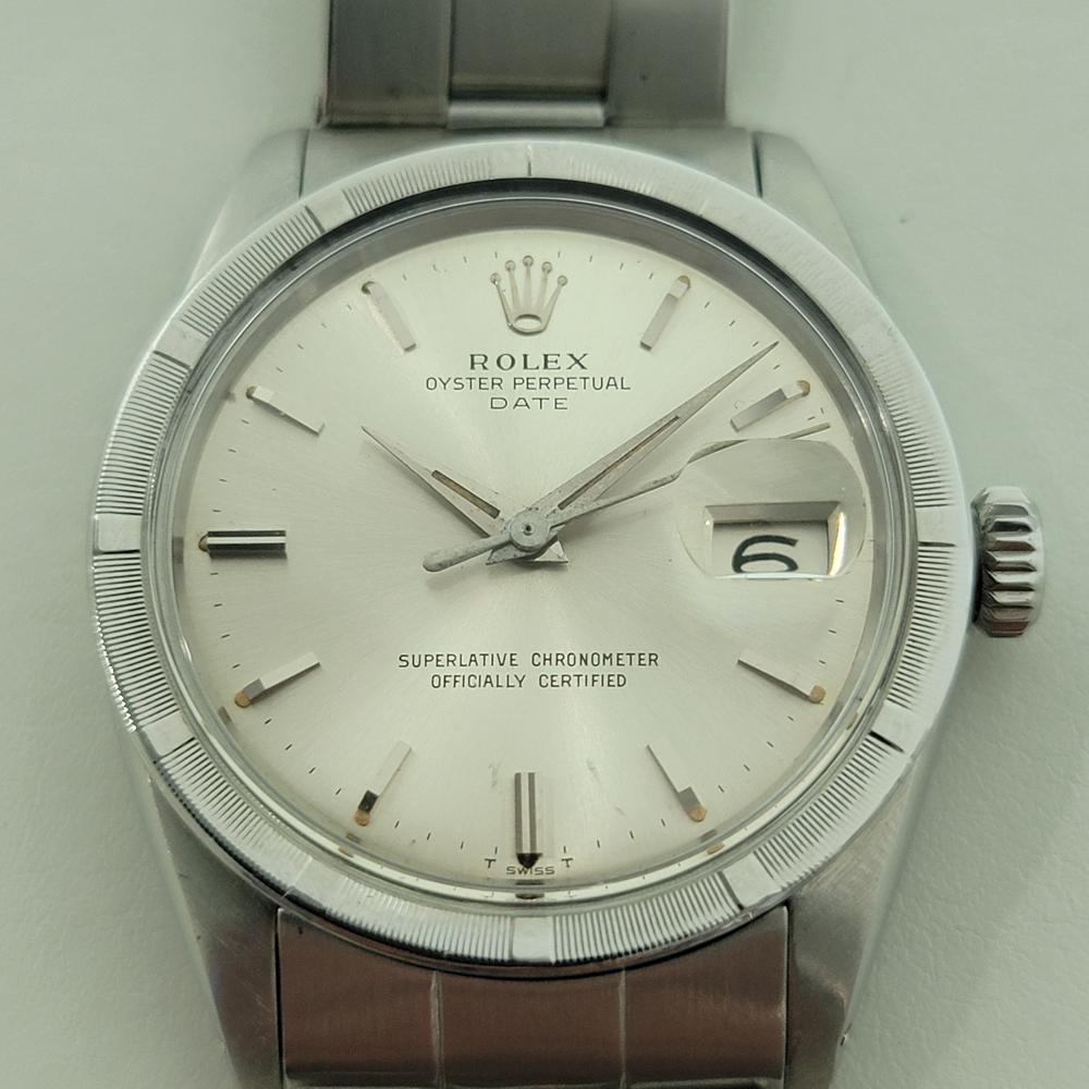 Classico senza tempo, Rolex Oyster Perpetual Date Ref.1501 automatico da uomo, anni '60 circa, tutto originale, in eccellenti condizioni di funzionamento. Verificato autentico da un maestro orologiaio. Splendido quadrante argentato firmato Rolex,
