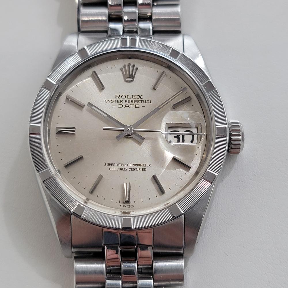 Zeitloser Klassiker, Rolex Oyster Perpetual Date Ref.1501 Herren-Automatik, ca. 1963, komplett original, in ausgezeichnetem Zustand. Von einem Uhrmachermeister für echt befunden. Wunderschönes, signiertes silbernes Rolex-Zifferblatt, applizierte