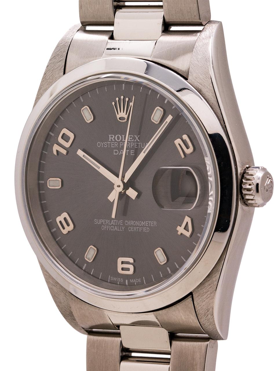 Rolex Oyster Perpetual Date Ref 15200 Stainless Steel circa 2002 Anthracite Gray In Excellent Condition For Sale In West Hollywood, CA