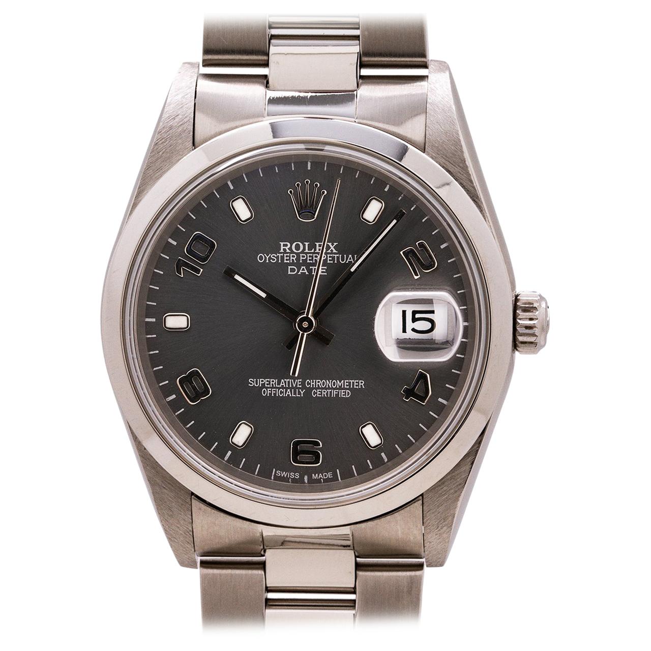 Rolex Oyster Perpetual Date Ref 15200 Stainless Steel circa 2002 Anthracite Gray For Sale