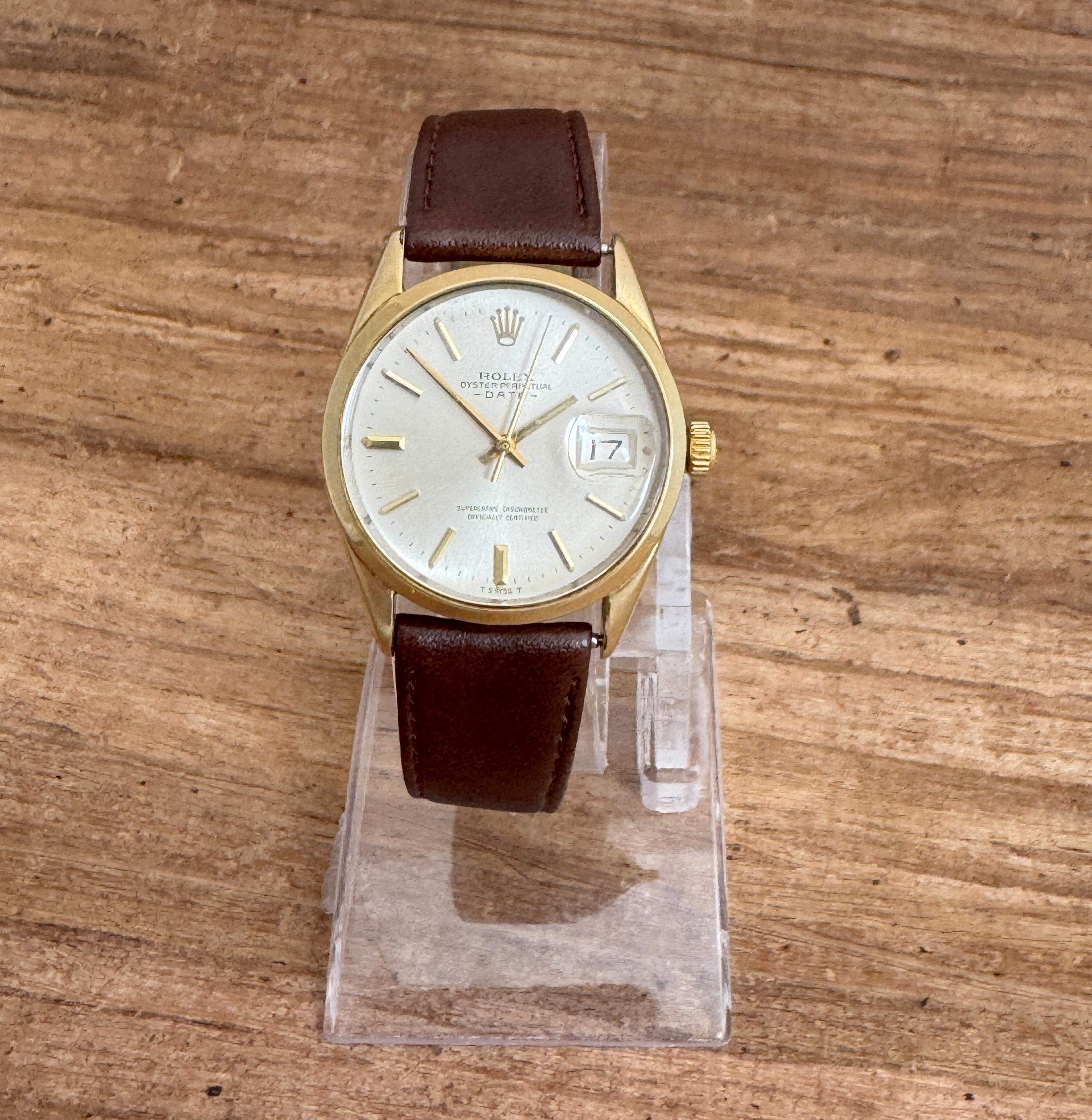 Rolex Oyster Perpetual Date Ref. 1550 Sunburst Zifferblatt Gold Muschelkappe 34mm Uhr 8