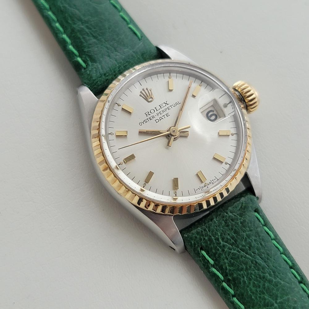 Rolex Oyster Perpetual Date Ref 6517 25mm Ladies 18K SS Automatic 1960s RA583B In Excellent Condition For Sale In Beverly Hills, CA