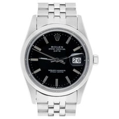 Rolex Oyster Perpetual Date Stainless Steel Watch Jubilee Band Black Index 15000