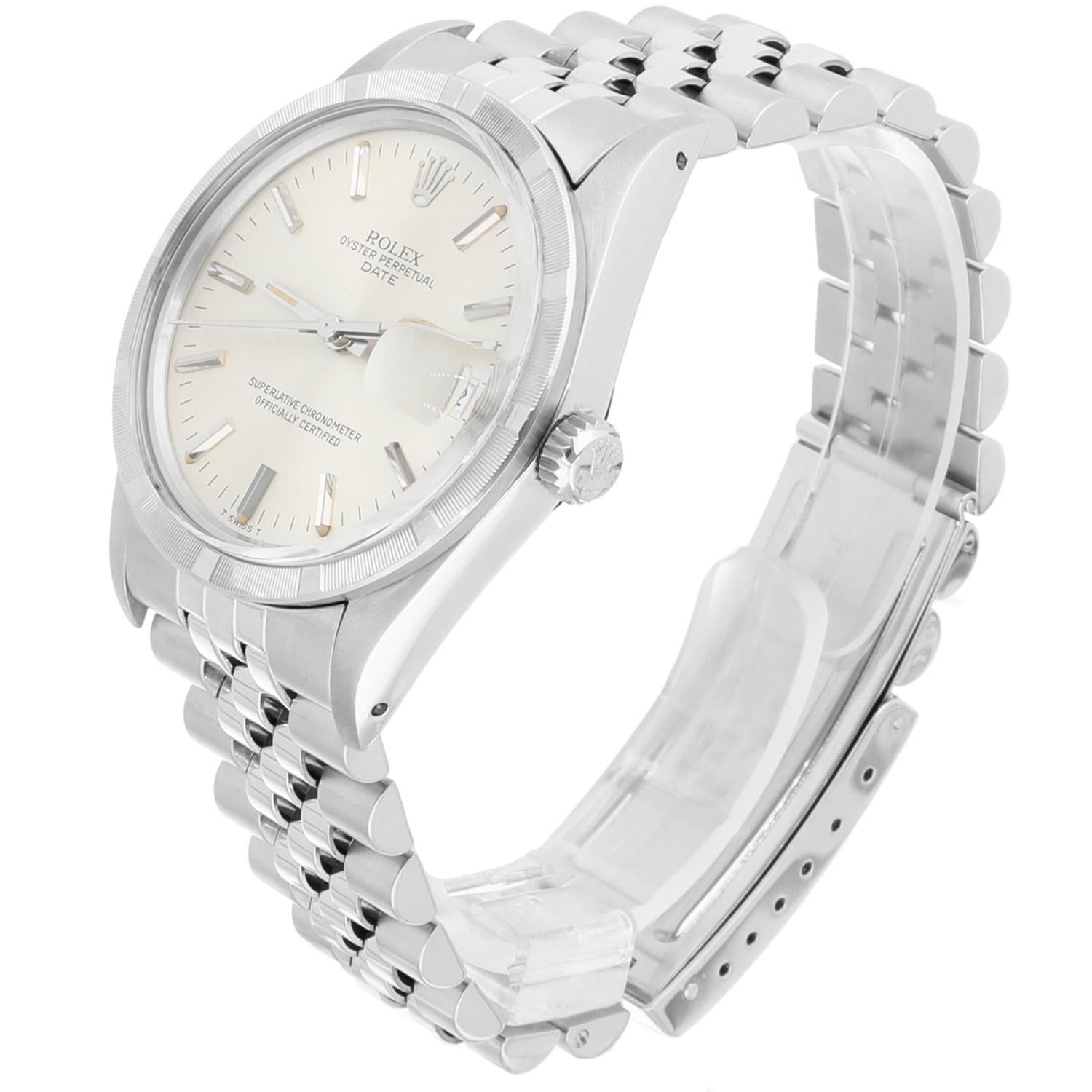 Rolex Oyster Perpetual Date Stainless Steel Watch Jubilee Silver Index Dial 1501 In Excellent Condition In New York, NY