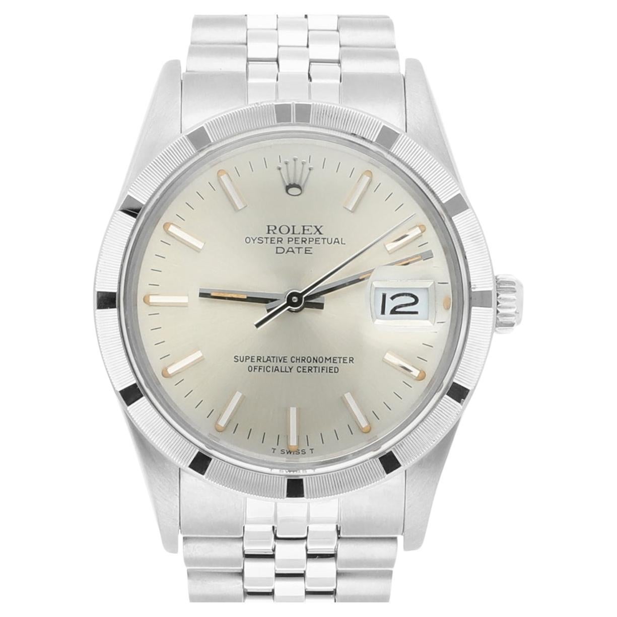 Rolex Oyster Perpetual Date Edelstahl-Uhr Jubiläum Silber Index Zifferblatt 1501