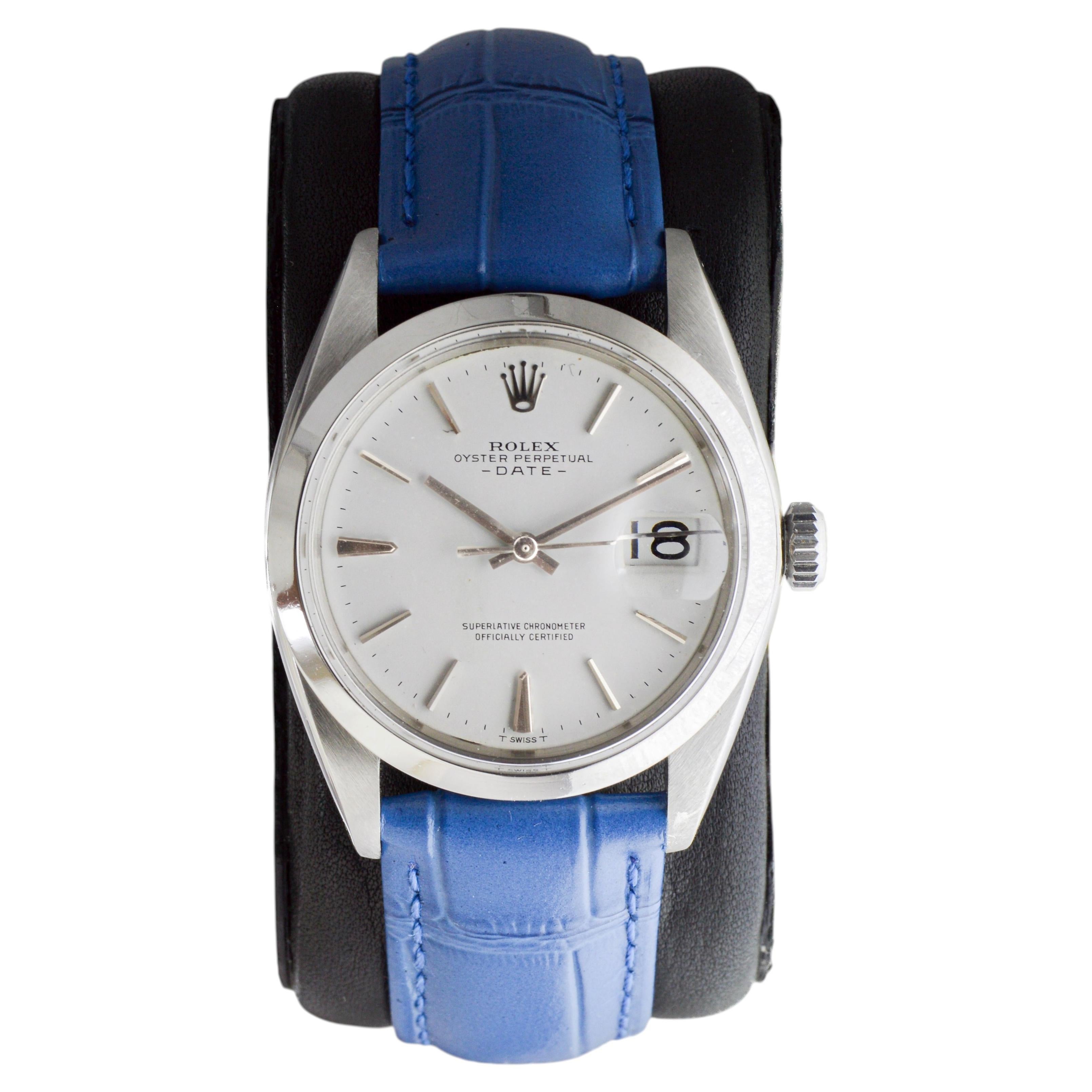 Rolex Oyster Perpetual Date en acier inoxydable avec cadran blanc personnalisé, datant des années 1960 environ