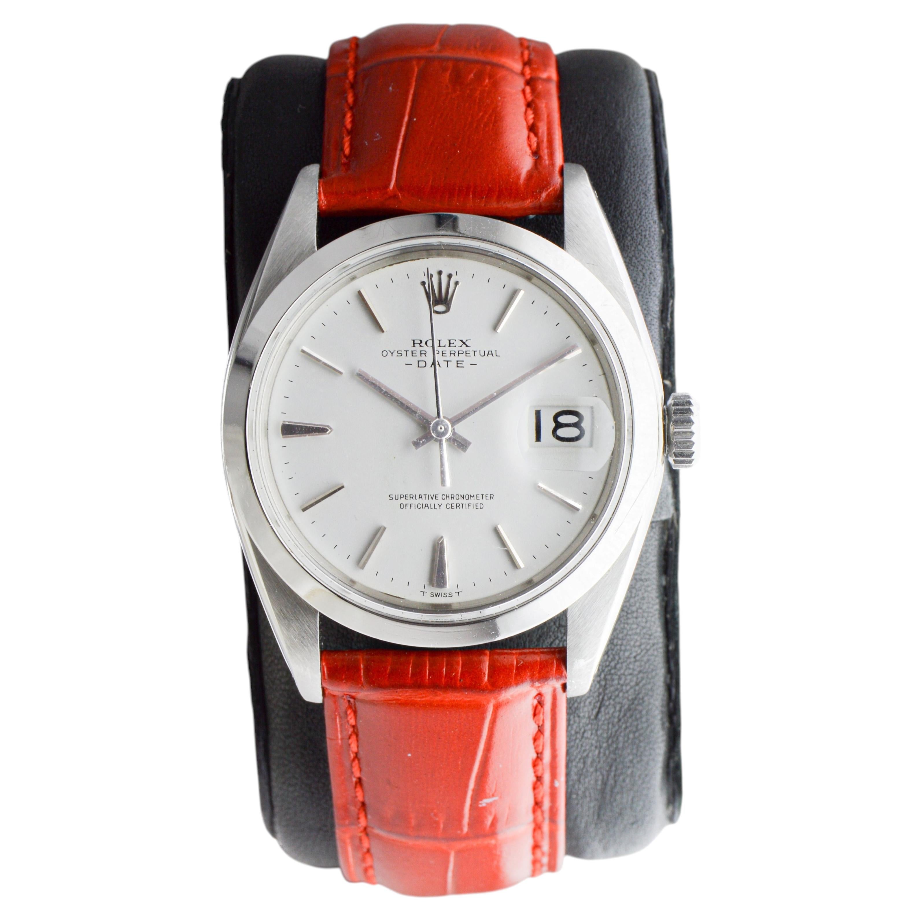 Rolex Oyster Perpetual Date Stainless Steel with Custom White Dial circa 1960's For Sale