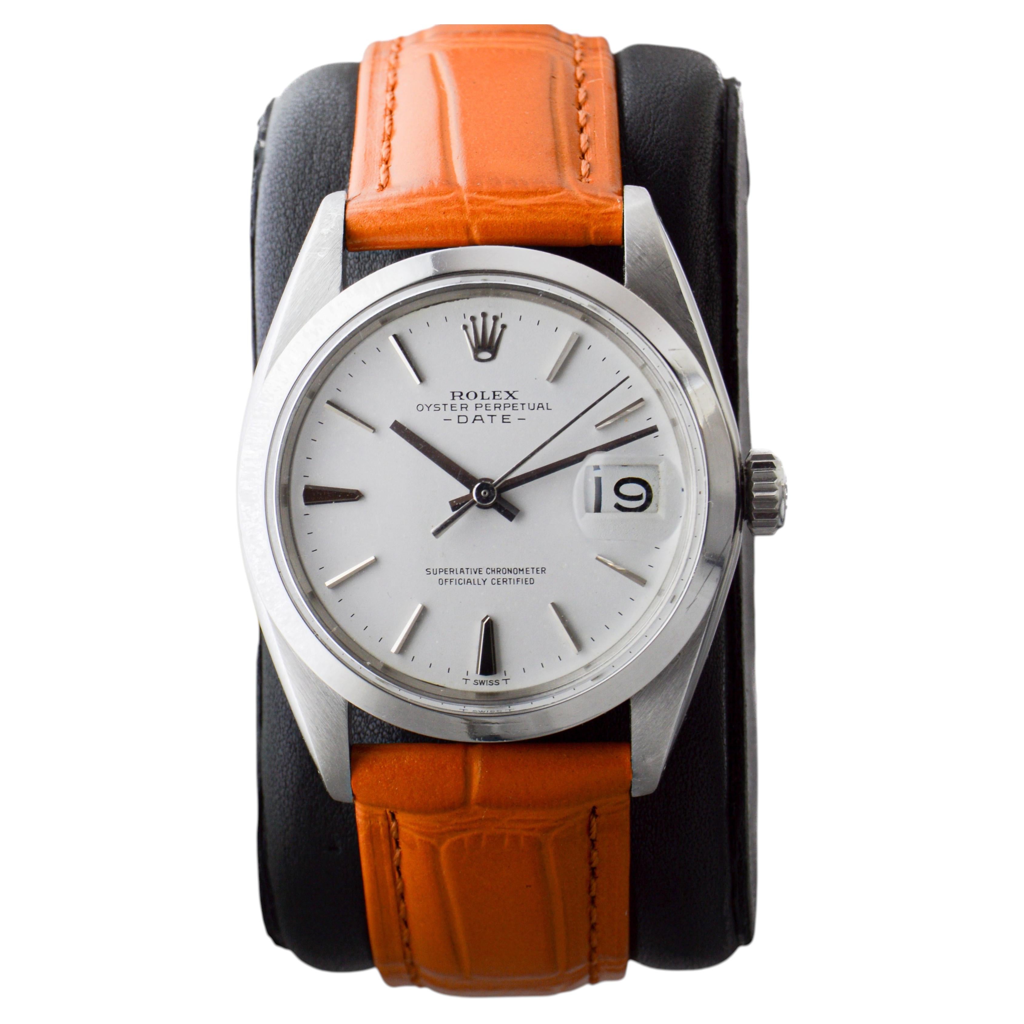 Rolex Oyster Perpetual Date Stainless Steel with Custom White Dial circa 1960's