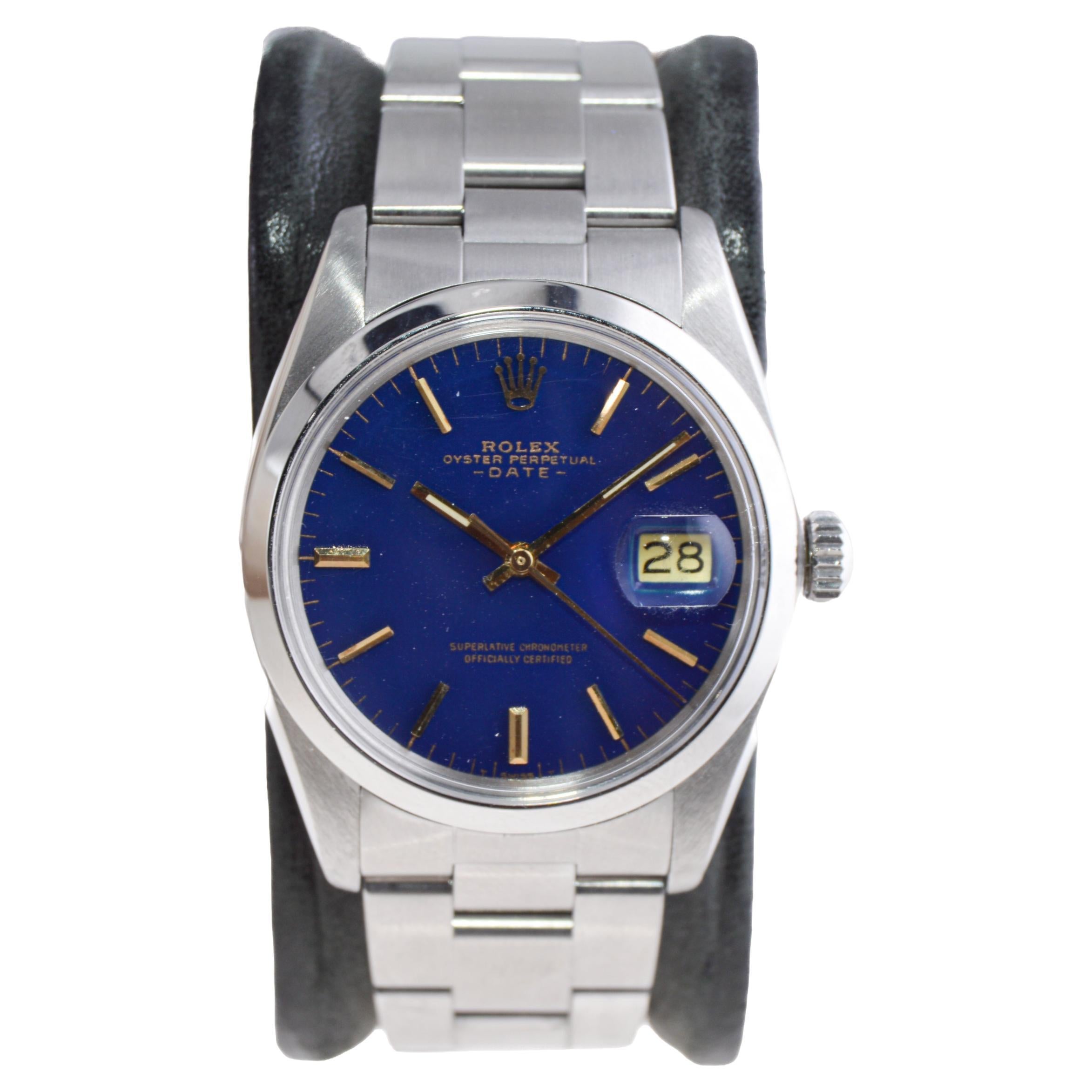 Modern Rolex Oyster Perpetual Date With Custom Blue Dial 1970's For Sale
