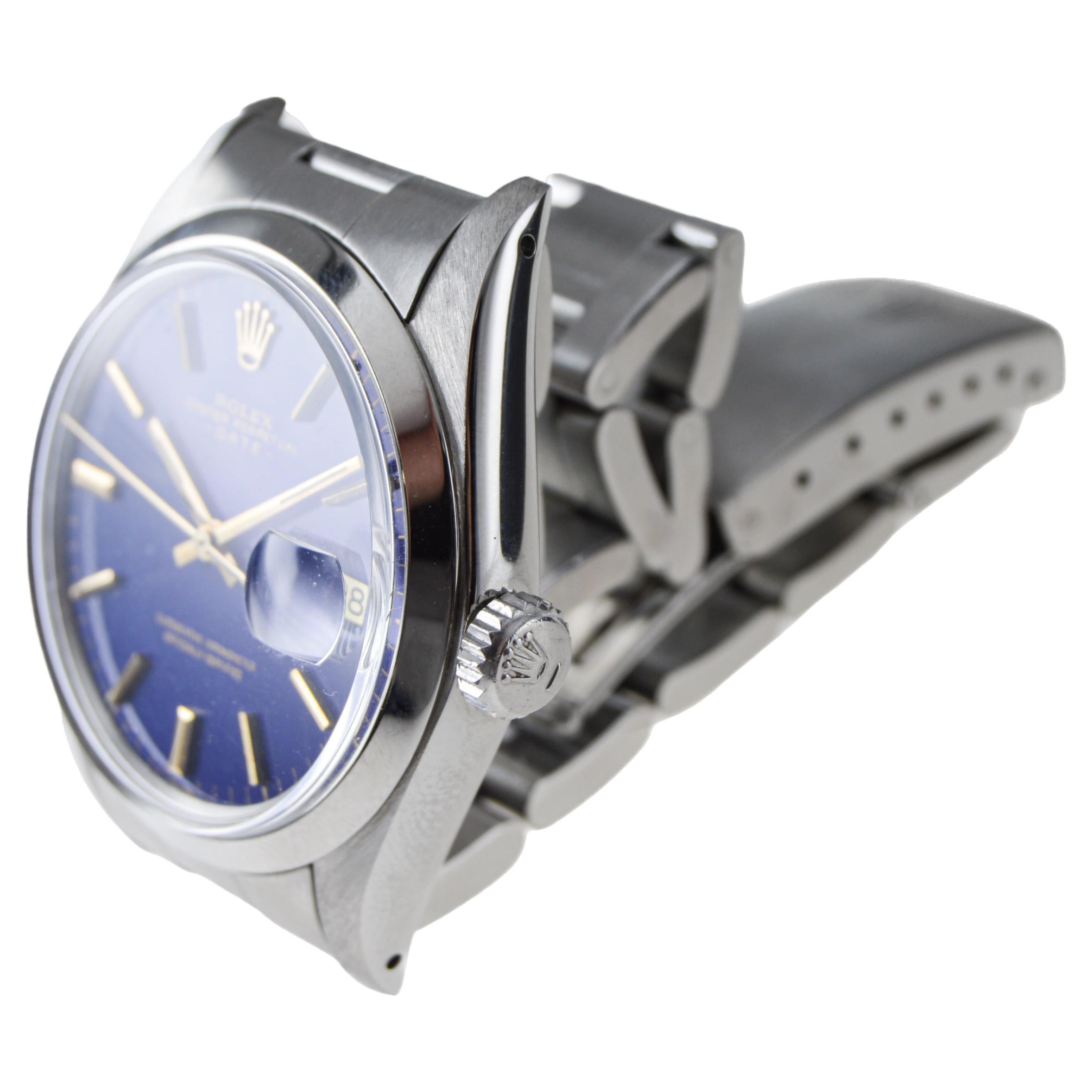 Rolex Oyster Perpetual Date With Custom Blue Dial 1970's For Sale 3